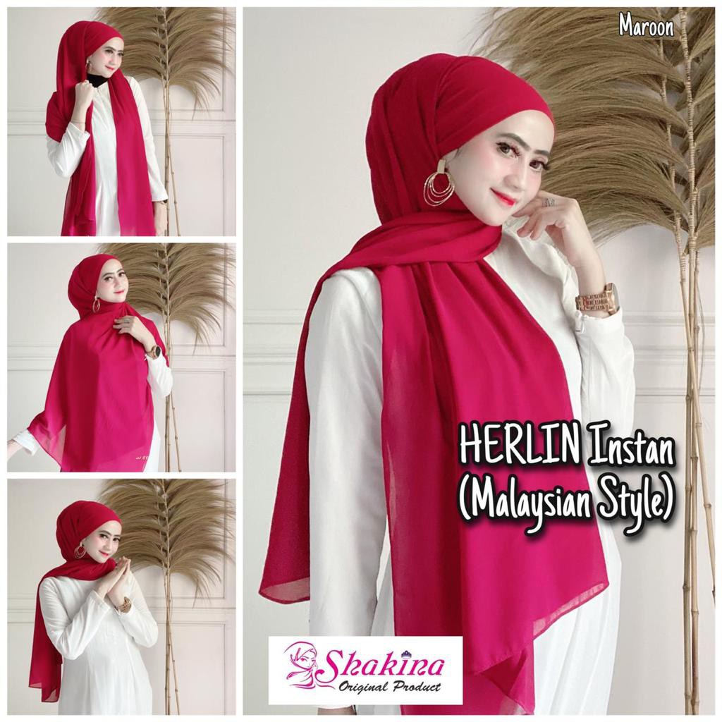 Jilbab Pashmina Instan Malay Ceruti Herlin ( Malaysian Style ) Ori Shakina Hijab-MAROON