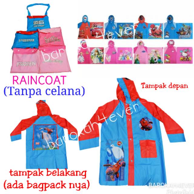 Jas hujan RAINCOAT (Tanpa Celana) ANAK KARAKTER IMPORT