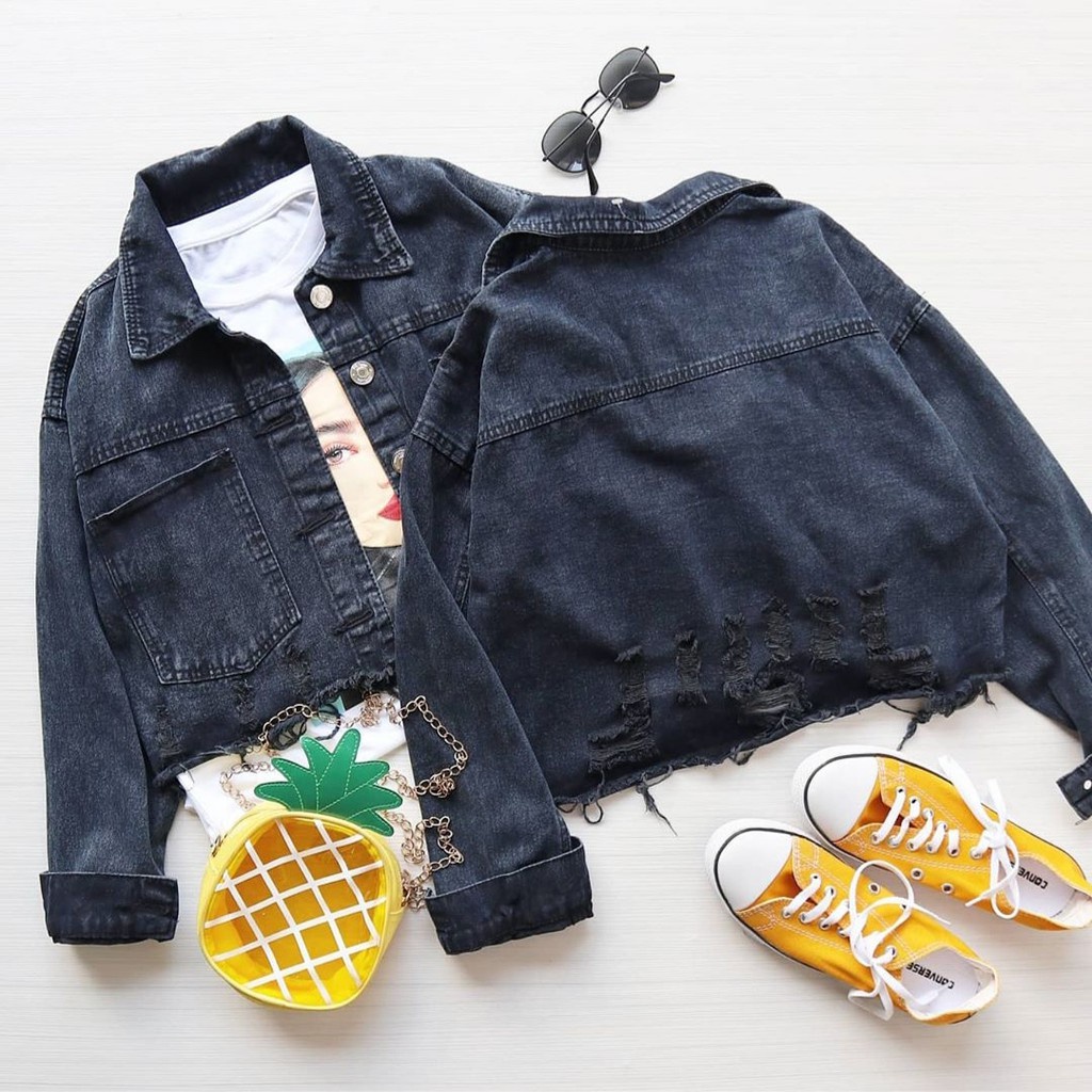 Crop Jaket Jacket Denim Jeans Jaket Wanita Korea Import/Jaket Crop And Amr Original - Jaket Jeans Vo
