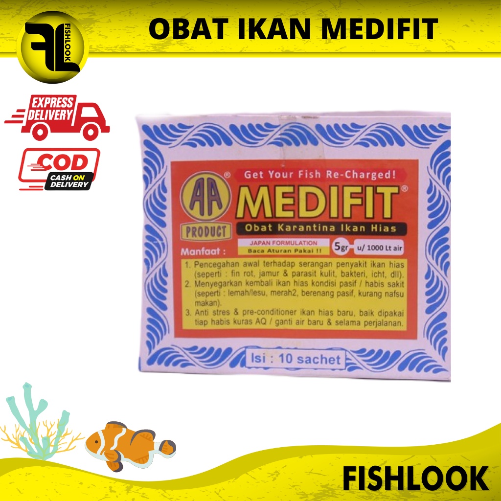 Medifit obat karantina ikan fin rot jamur parasit stress koi koki 5gr