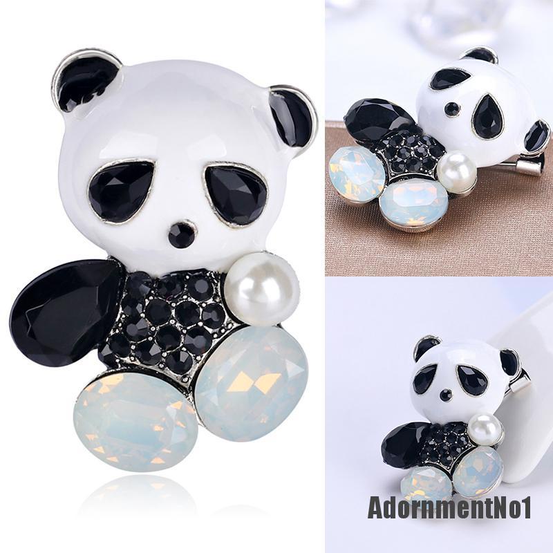 (Adornmentno1) Bros Pin Enamel Desain Panda Hias Kristal Untuk Pengantin Wanita