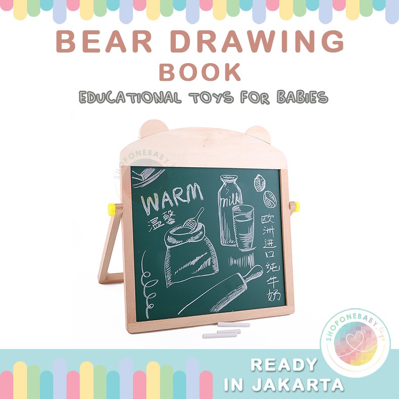 

JKT 2 in 1 Bear Wooden Black White Board Whiteboard Mainan Papan Belajar Tulis Hitam Putih Kayu