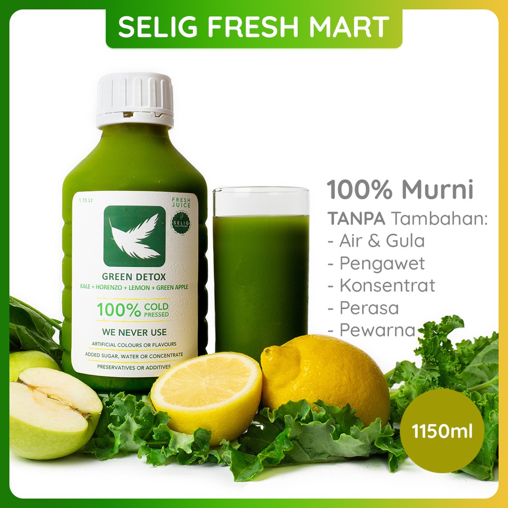 

Cold Pressed Juice 100% Lemon, Kale, Horenzo, & Apel Jus Detox Buah Sayur 1150ml - Selig Fresh Mart