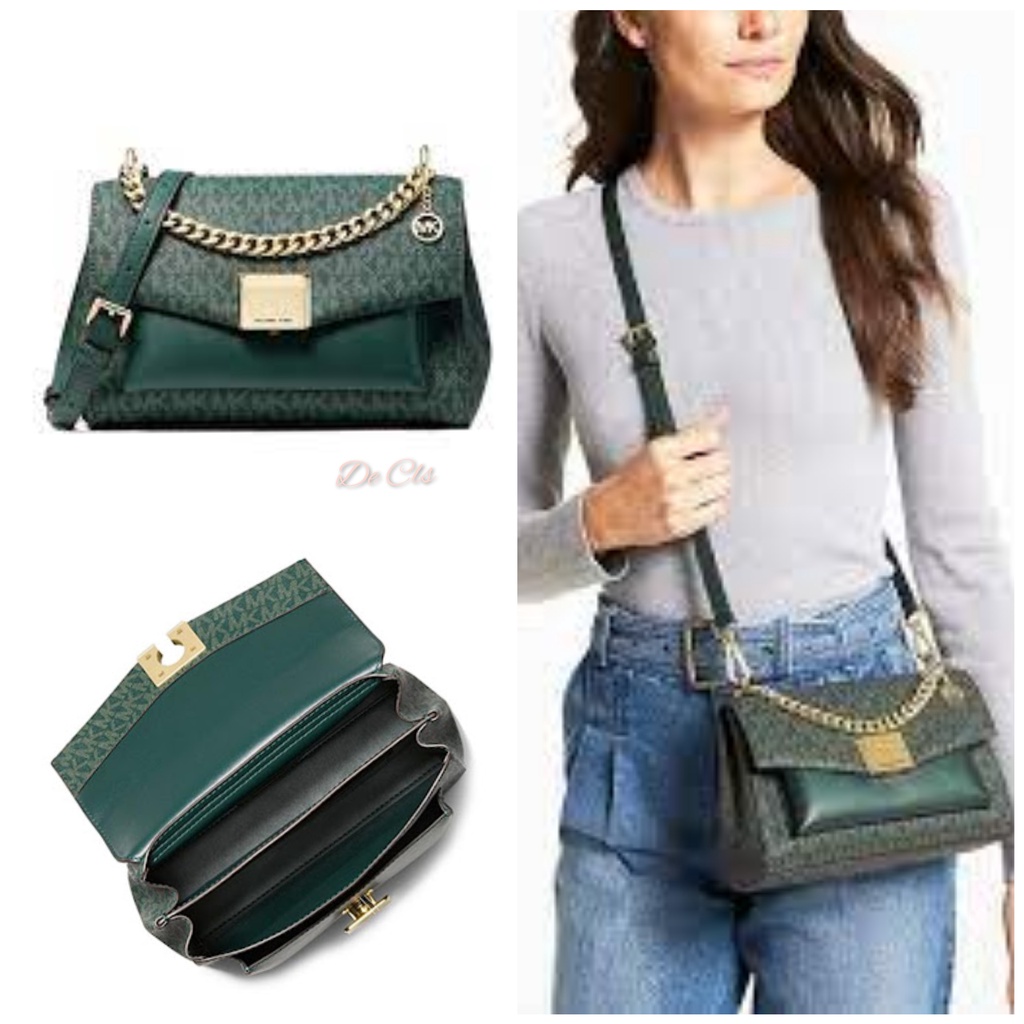 Tas MK Lita medium shoulder sign green multi sz 22x18x6cm