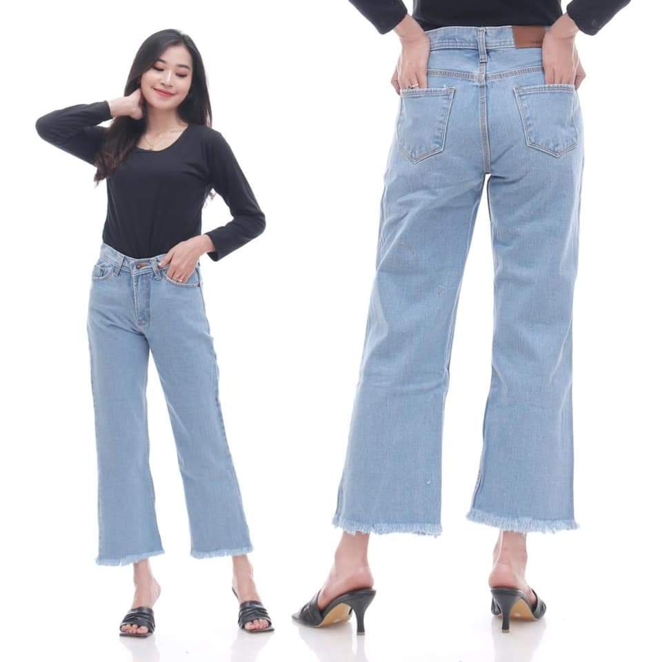 Highwaist Kulot Jeans Wanita / Celana Boyfriend Kulot Rawis Model Terbaru