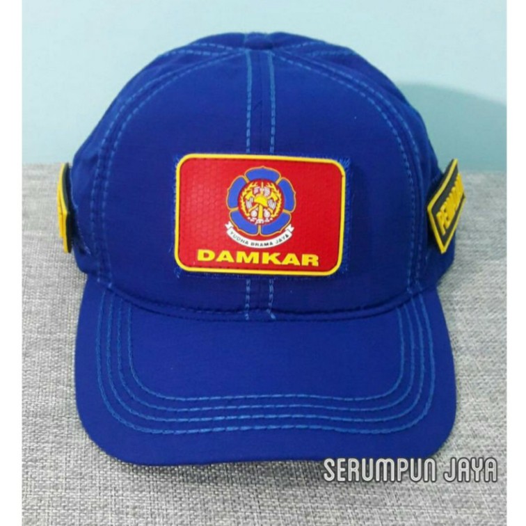 TOPI DAMKAR BIRU - TOPI DAMKAR VELCRO 3PATCH PEMADAM - TOPI DAMKAR VELCRO BIRU