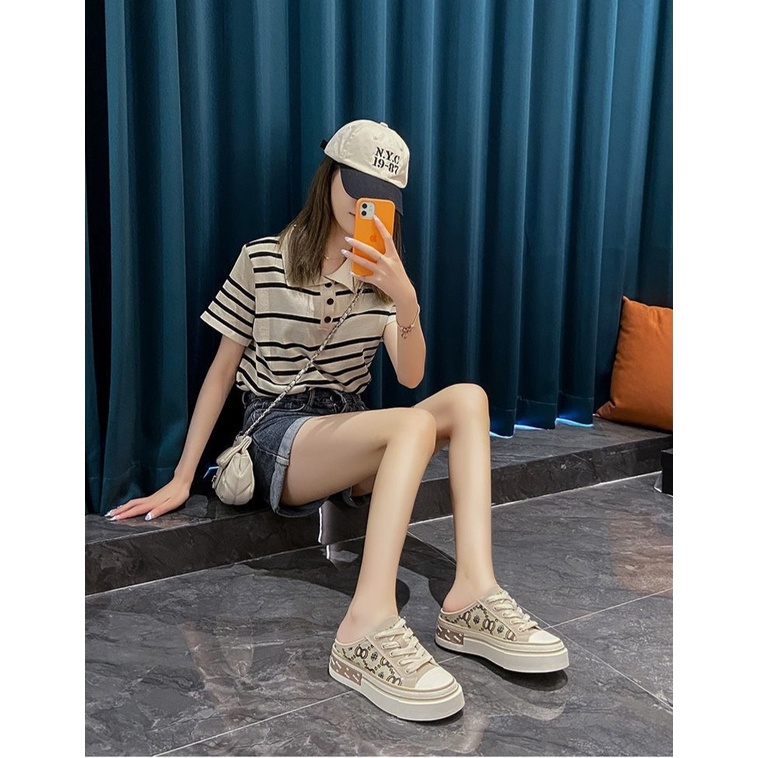 [COZY] Ivory Sepatu Half Sneakers Fashion Wanita Import