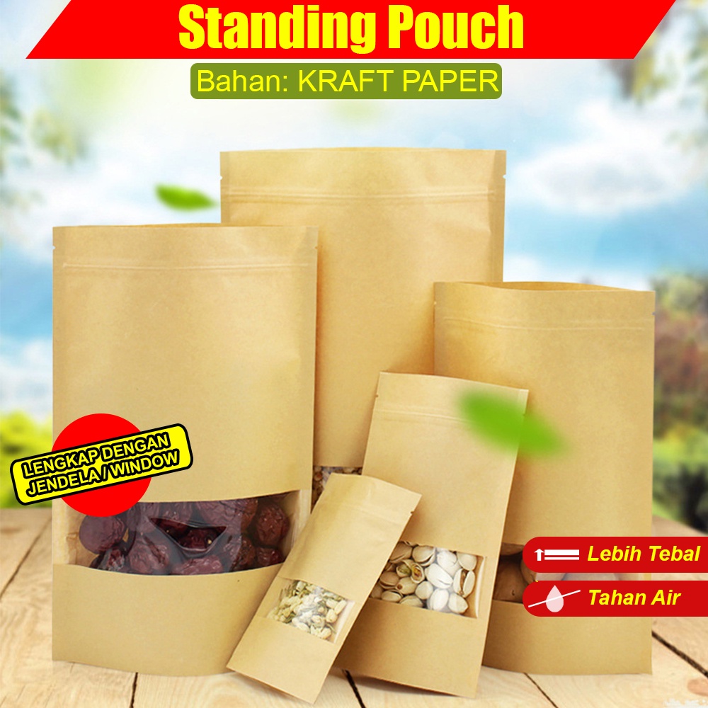 

STANDING POUCH KRAFT PAPER COKLAT WINDOW / PLASTIK KLIP KRAFT PAPER KEMASAN SNACK DAN KOPI