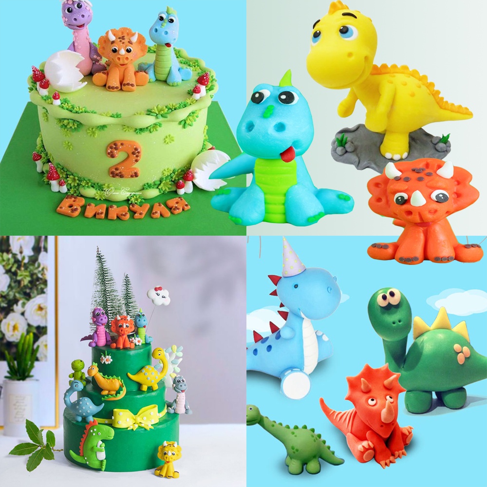 Plug-in kue kartun dinosaurus tembikar lembut | Perlengkapan dekorasi kue kue