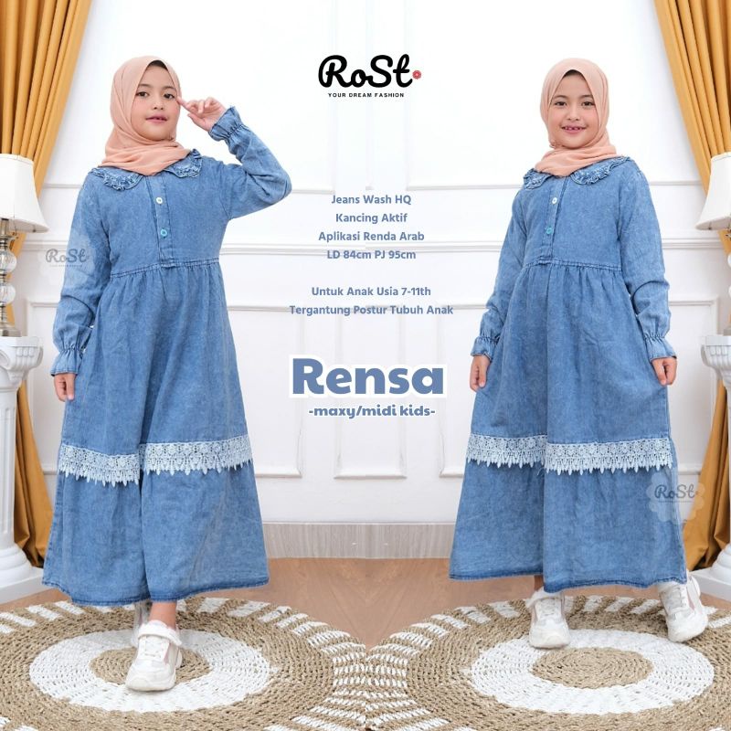 rensa maxy anak perempuan jeans wash - gamis anak tanggung bahan levis - dres anak perempuan remaja 