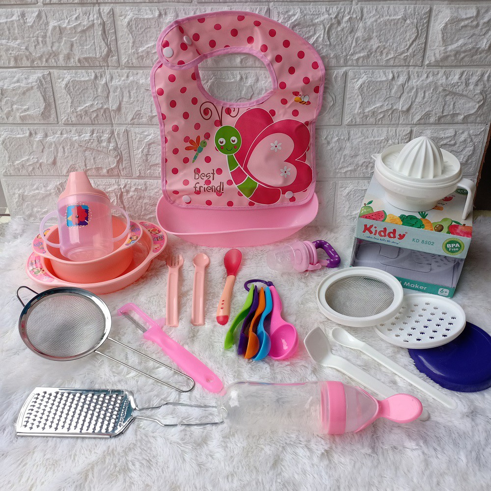 PAKET PERLENGKAPAN MPASI Lengkap food maker kiddy baby feeder slabber sendok mangkok bayi