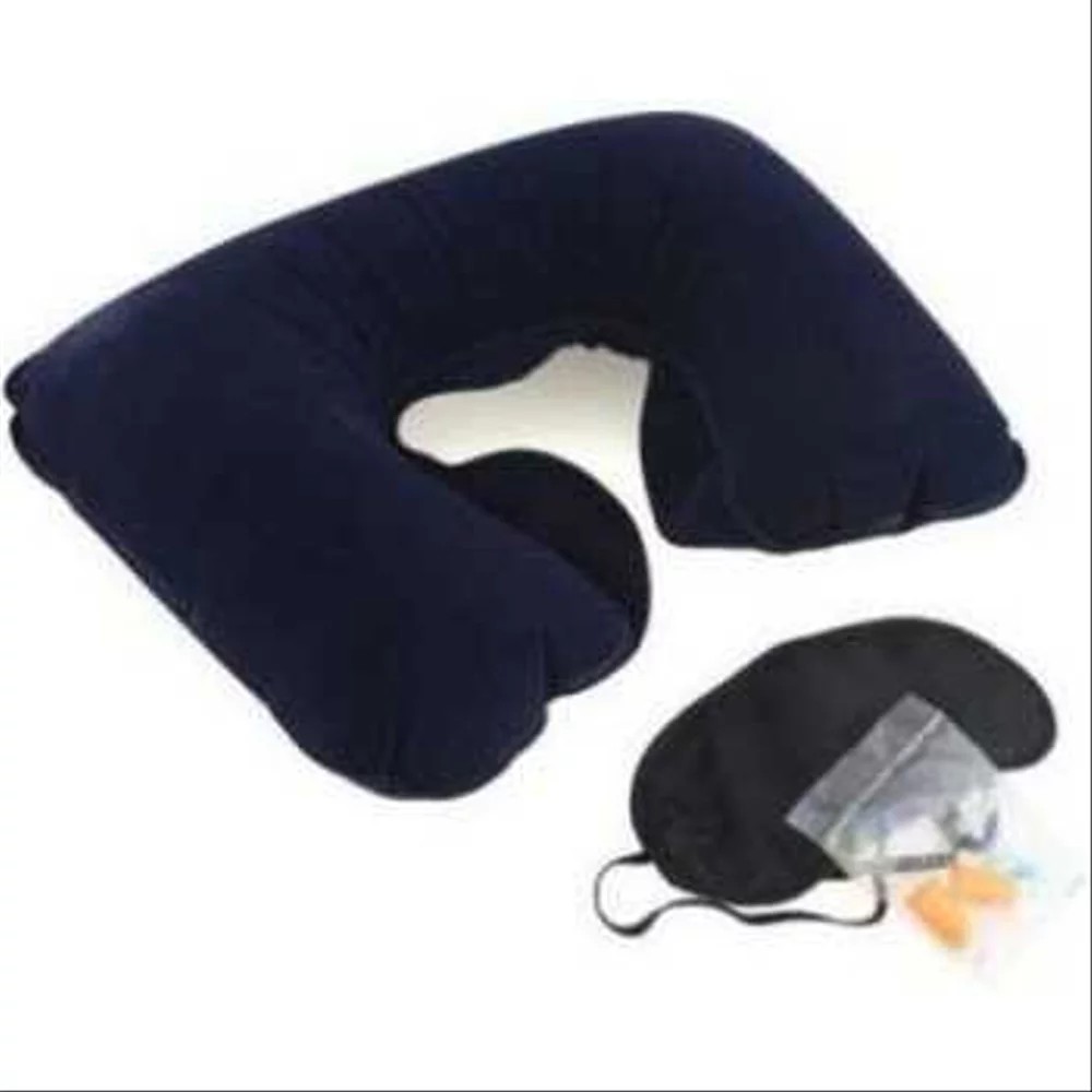 Bantal Leher Udara Penutup Mata Telinga Untuk Jalan 1set Travel Pillow