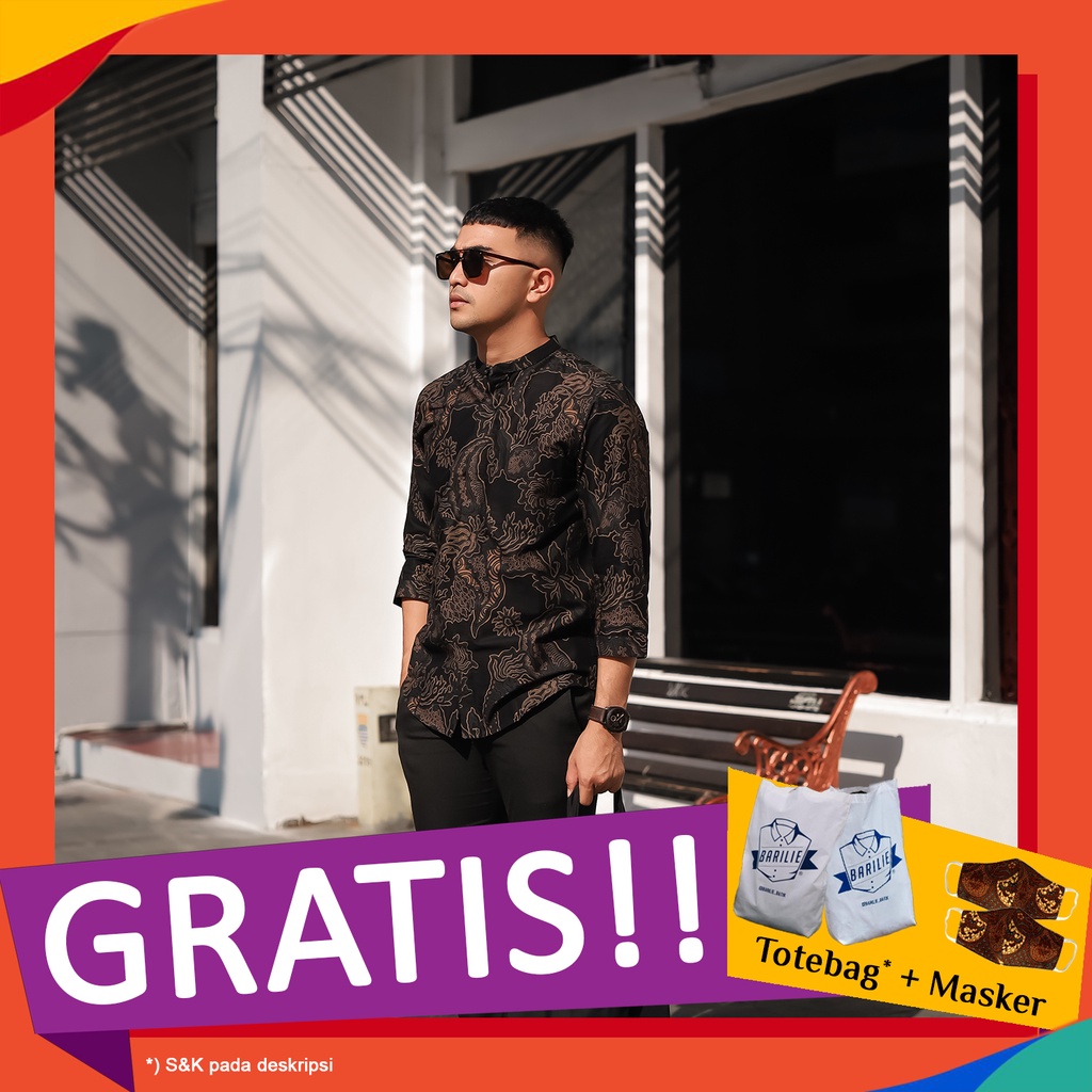 Kemeja Batik Barilie - Songgo Songo | Lengan 3/4 3 per 4 | Slim Fit | Hitam Black Coklat Brown Cream