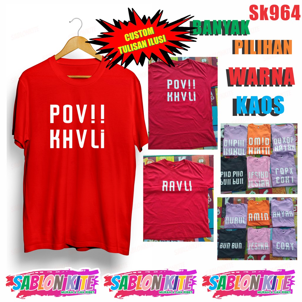 MURAH!!! Kaos CUSTOM ILUSI KATA LIPAT VIRAL ADA Byk Warna SK964 GRATIS NAMA SENDIRI UNISEX COMBED