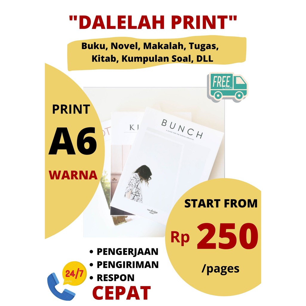 

PRINT BUKU, DOKUMEN, TUGAS, MAKALAH, KITAB, KUMPULAN SOAL, DLL UK A6 WARNA ONLINE