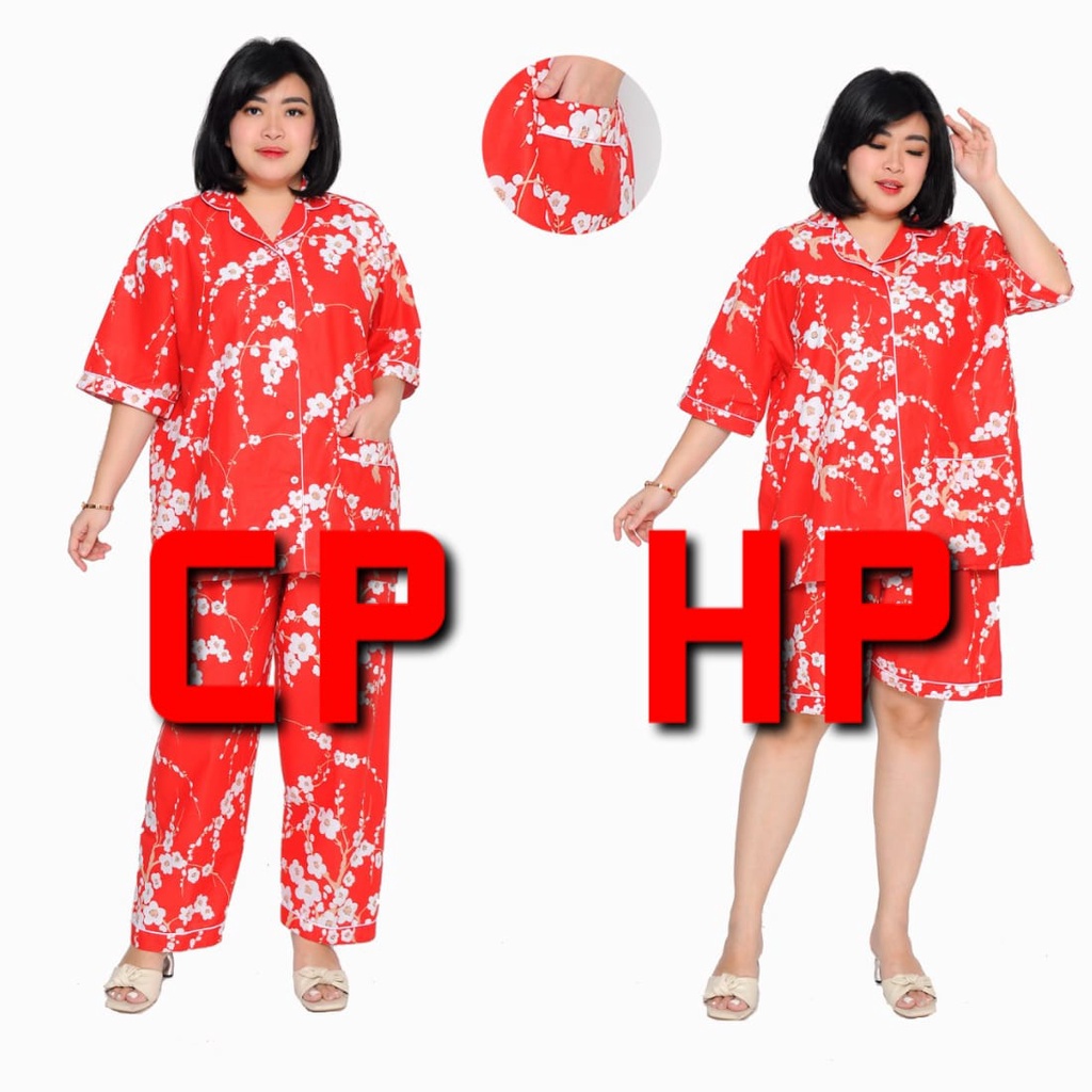 PIYAMA JUMBO WANITA CELANA PENDEK LD 120 SET BAJU TIDUR SETELAN KATUN JEPANG KARAKTER CEWEK