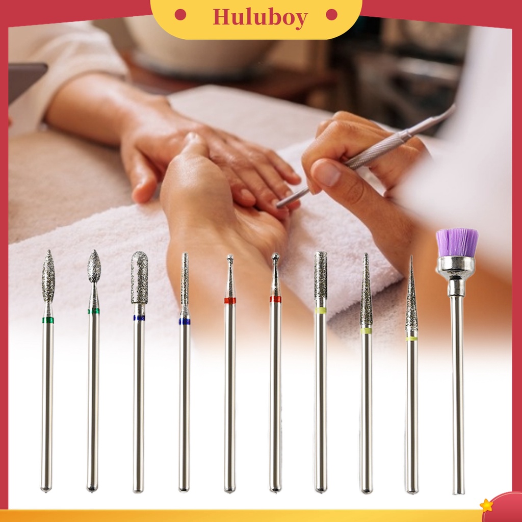 Huluboy Huluboy♡ 10pcs / Set Mata Bor Kuku Bahan Alloy Tungsten Untuk Manicure