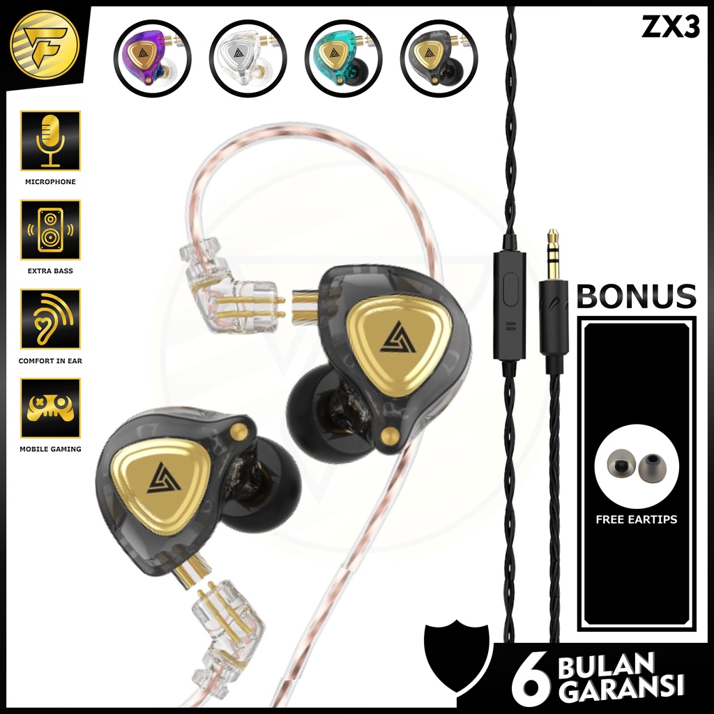QKZ ZX3 earphone HIFI BASS stereo music telfon Sport daily headset dengan mic original