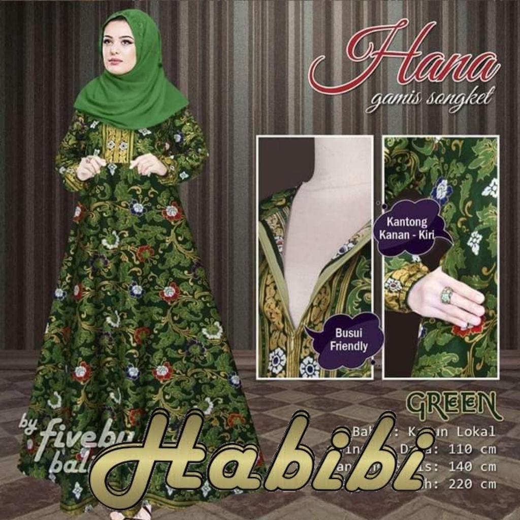 Dress Gamis Busui Hana Songket Panjang Motif Flower Bunga Lengan Panjang Katun Super Premium Bali Te