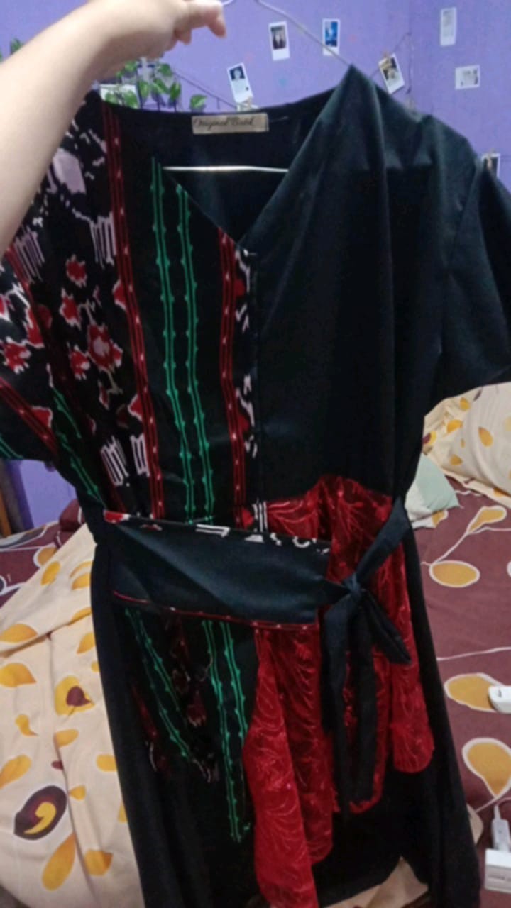 Dress Natasha Tile Etnik Batik Wanita Modern Bahan Katun Mix Brukat Dress Batik Pekalongan Kekinian