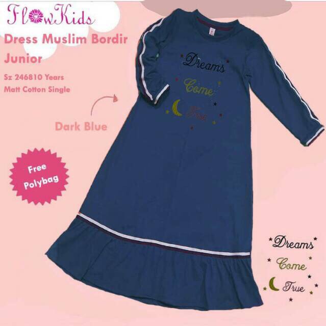 Gamis bordir bahan kaos katun flower kids flokids flowerkids okbg