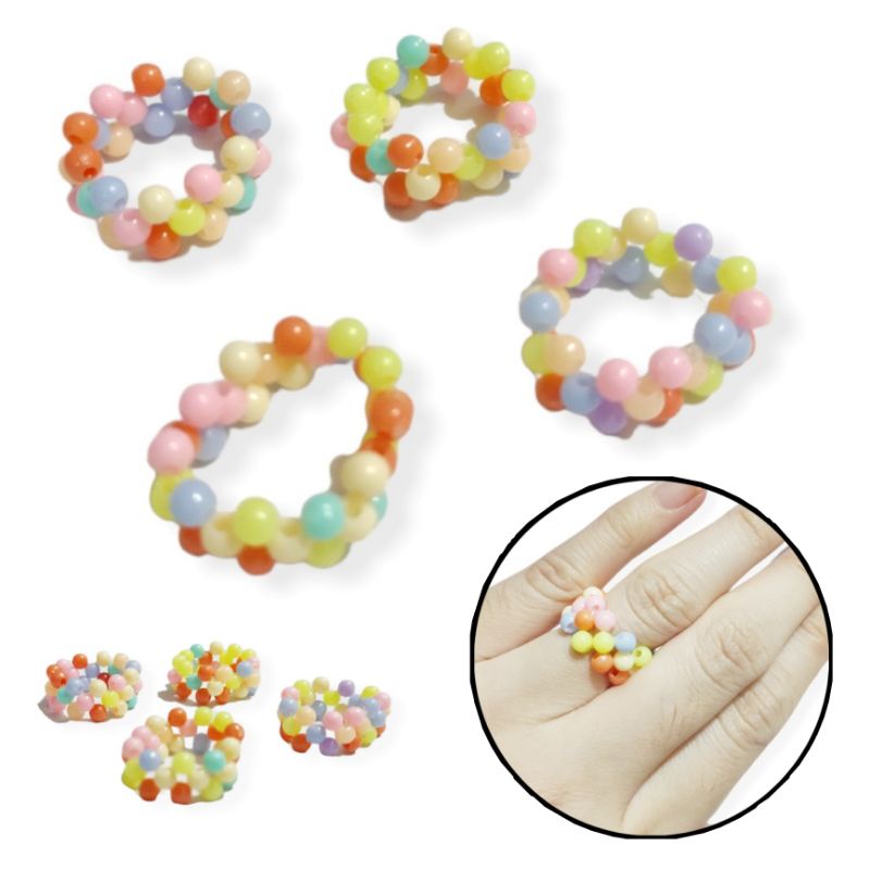 Crown Beads Ring Pastel Colorful Rainbow Cincin Mote Anyam