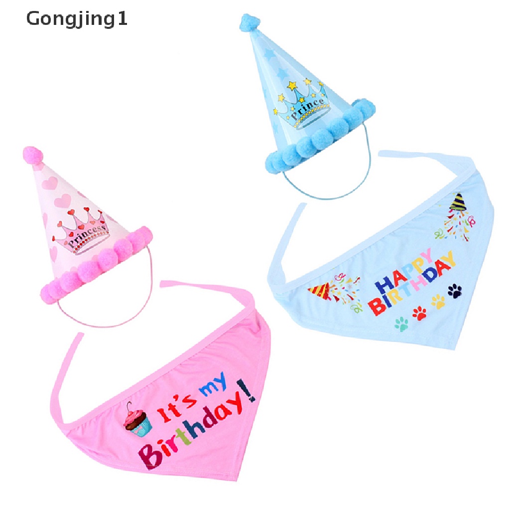 Gongjing1 Topi Kerucut Motif Tulisan Happy Birthday Untuk Kostum Anjingkucing