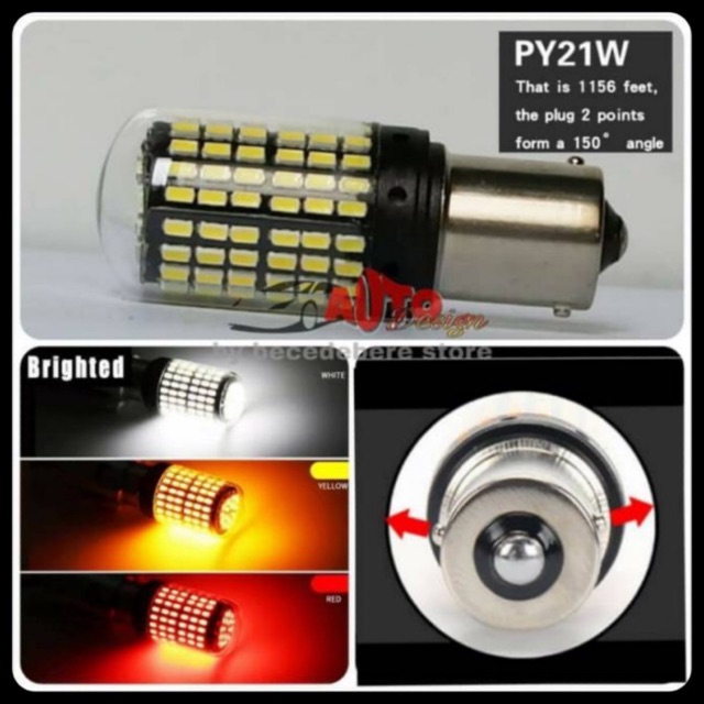 AUTOLIGHT Lampu Led Dajjal Mobil 1156 BAU15S PY21W BA15S T20 Chip 3014 - 144 Mata Super Terang