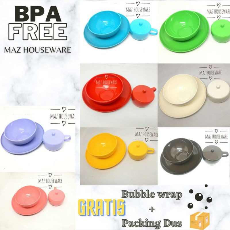 1 set mangkok / mangkuk , piring , gelas plastik tebal bpa free microwave Hoya made in indonesia