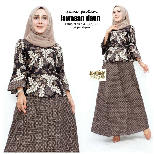 Gamis busui jumbo tali belakang resleting depan muslim  sogan premium rempel lawasan daun
