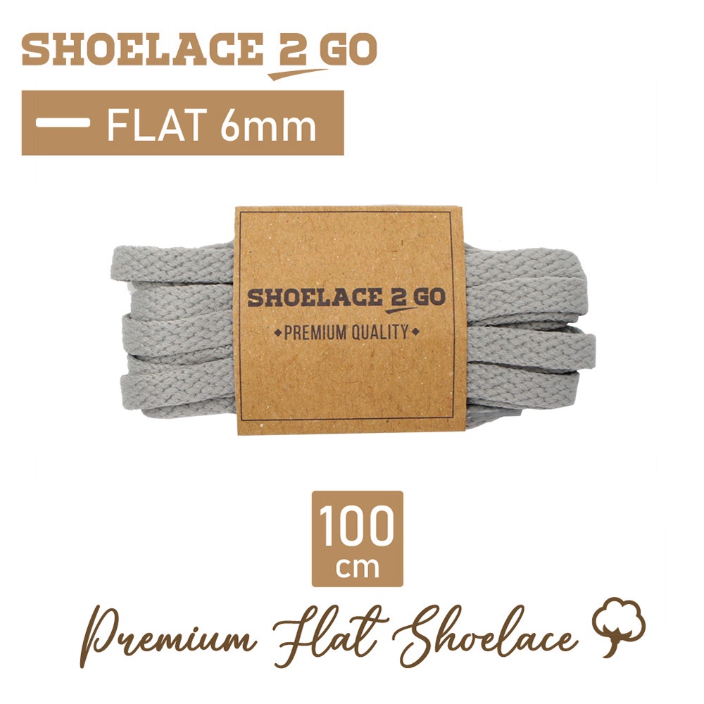 SHOELACE 2 GO PREMIUM TALI SEPATU GEPENG PIPIH FLAT E3 - LIGHT GREY - 100CM