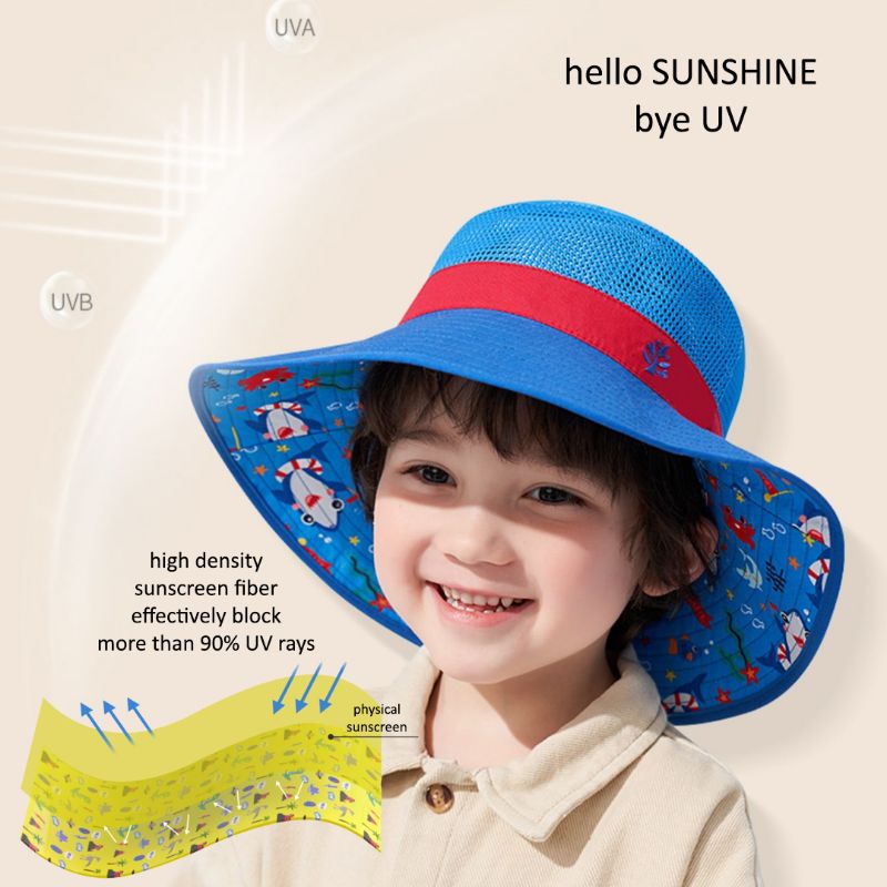 TOPI ANAK | reversible double sided wearable - anti UV matahari - premium hat het impor kid cewek cowok breathable mesh jaring summer holiday outdoor gunung pantai cod