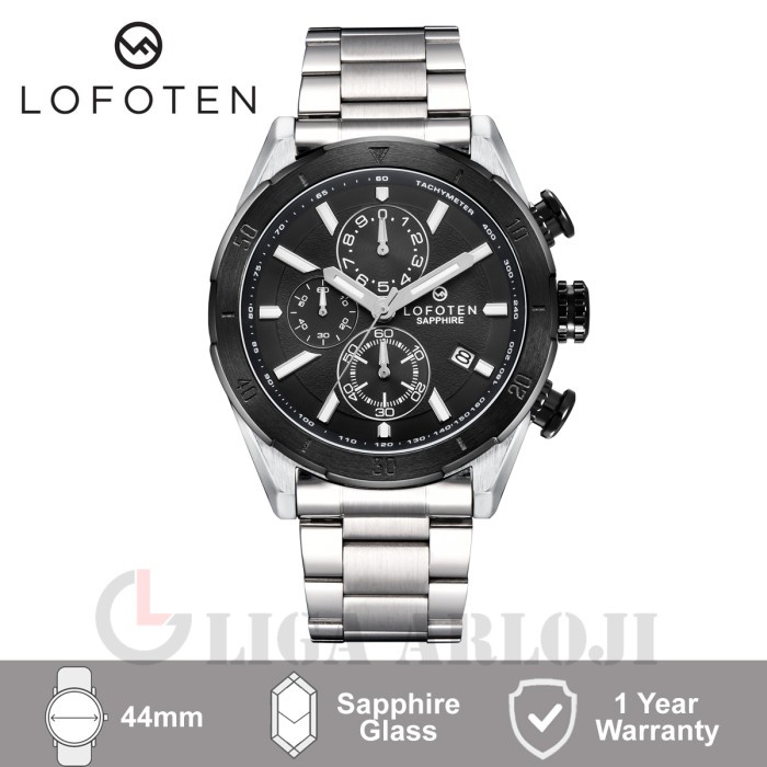 Promo Original LOFOTEN 6517 Jam Tangan Pria Analog Sapphire Chronograph Silver Hitam