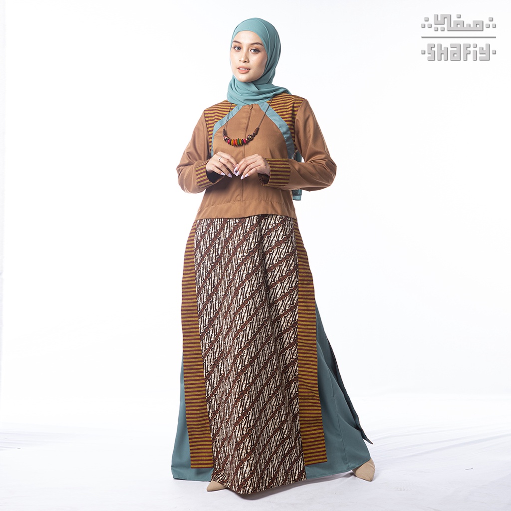 Danastri Gamis Batik Shafiy Original Modern Etnik Jumbo Kombinasi Polos Tenun Terbaru Baju Dress Wanita Muslimah Big Size Dewasa Kekinian Cantik Kondangan Muslim XL XL