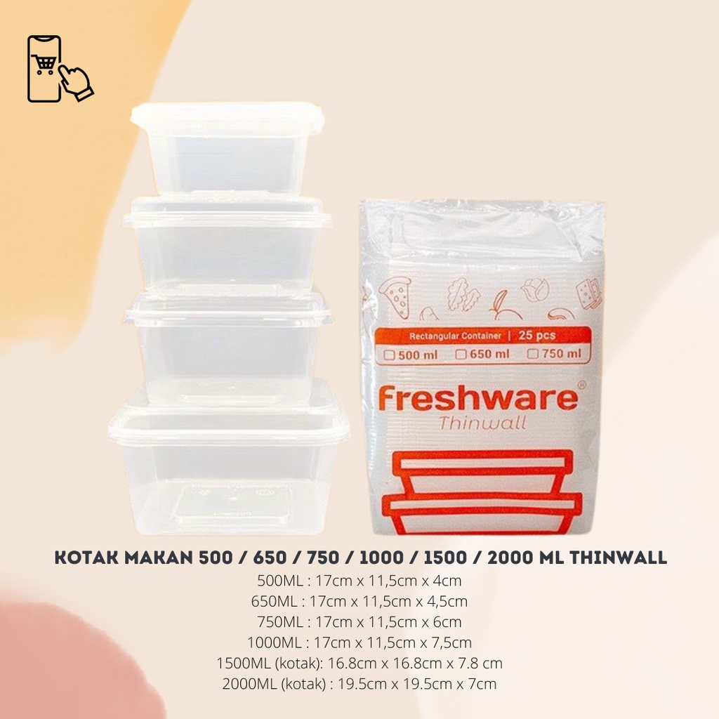 [25 PCS PER PACK] Kotak Makan 500 / 650 / 750 / 1000 / 1500 / 2000 ml Tempat Box Nasi Mangkok Plastik Thinwall/Thin Wall