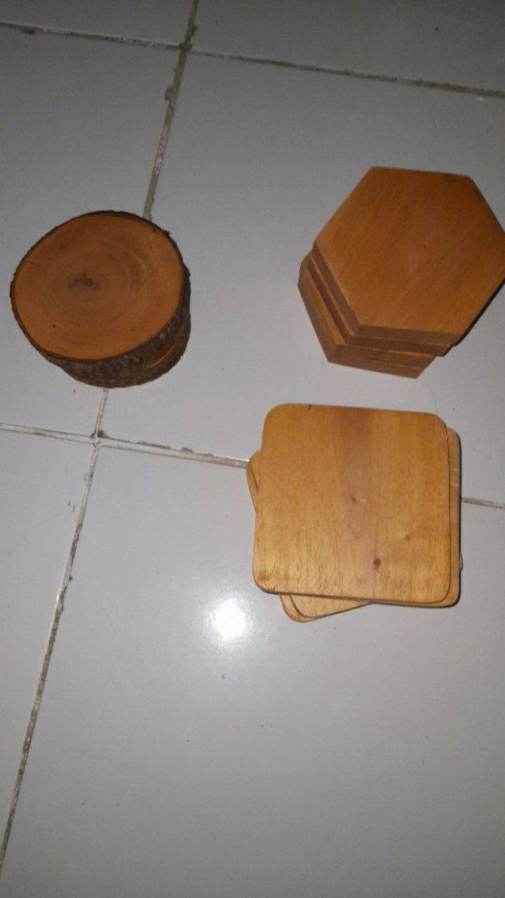Hexagonal Wood Coasters Tatakan Gelas Kayu Alami Segi Enam Unik Antik