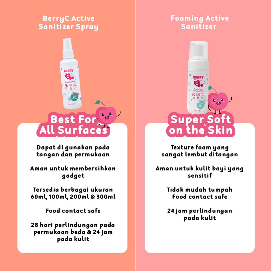 BERRY C ACTIVE SANITIZER SPRAY (300ML) / HAND SANITIZER / food grade / pureco / aman untuk makanan / tidak lengket / SPRAY / travel size / traveling / hand surface sanitizer / aman untuk bayi / NON ALKOHOL