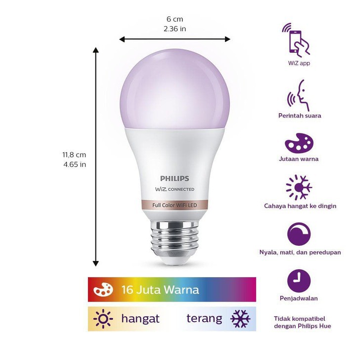 Lampu Pintar PHILIPS Tunable Smart WiFi Lampu LED White 8W On OFF Otomatis