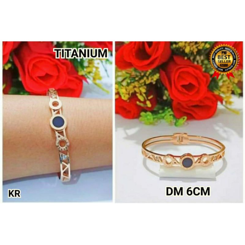 Gelang wanita Titanium motif Batu giok dan permata satu