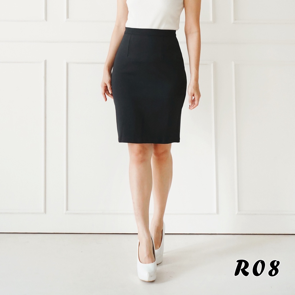 Rok sepan hitam midi skirt pergi kerja gereja kantoran bagus fashion cewek wanita murah -08
