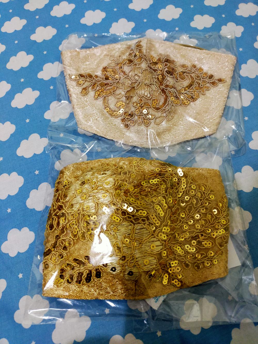 Masker Pengantin Embroidery Gold- Kualitas Premium - Brokat/payet