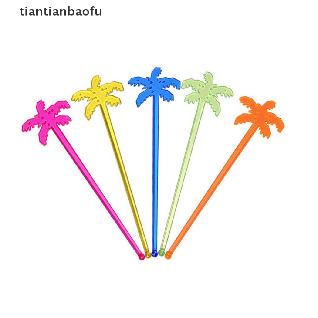 [tiantianbaofu] 50pcs Coconut Tree Cocktail Swizzle Sticks Drink Stirrer Coffee Muddler Puddler  Boutique