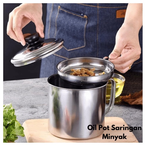 ANG OIL POT 1.3Liter / WADAH SARINGAN MINYAK STAINLESS STEEL 1300ml / TEMPAT SARINGAN MINYAK GORENG