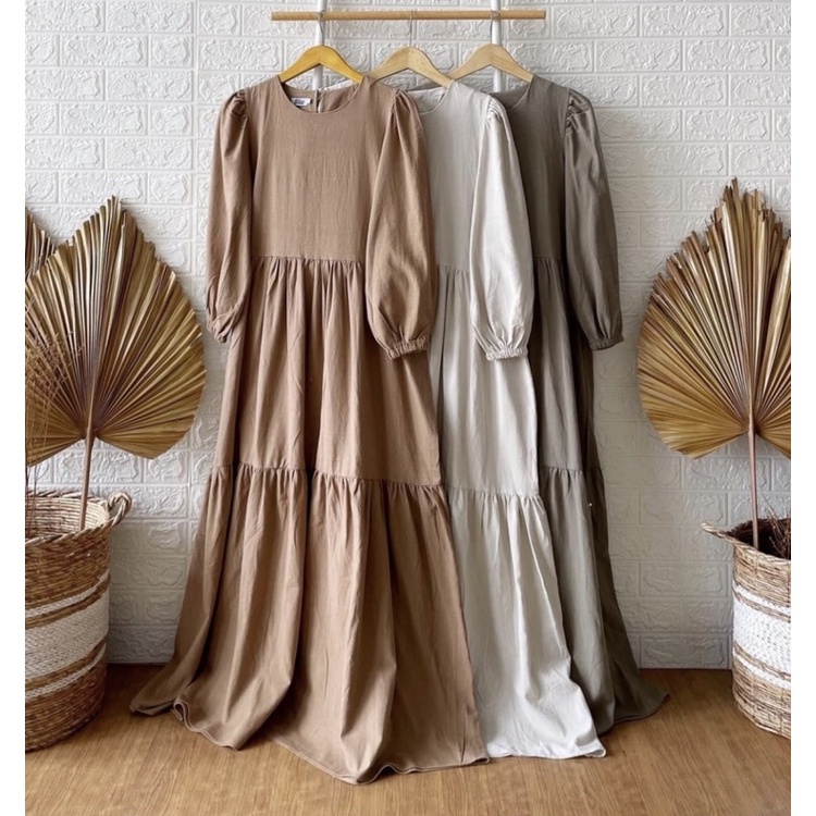 Almira Dress Linen Premium Gamis Linen Hits Termurah Pusatgrosir_solo