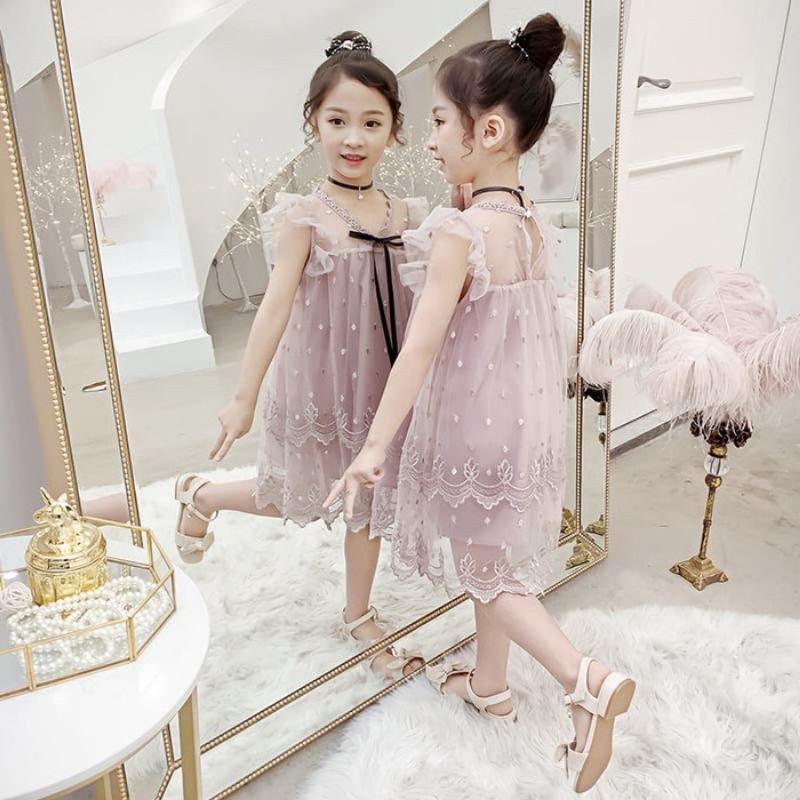 [MAMASILO] DRESS PRINCESS TILE DUSTY PINK PITA DRESS ANAK PEREMPUAN RENDA PINK