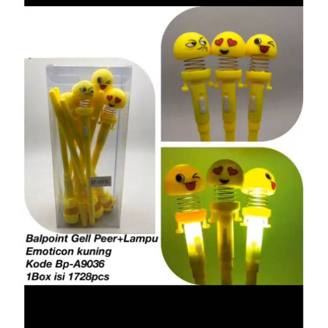 

Selusin pen per emoji kuning polos led isi 12