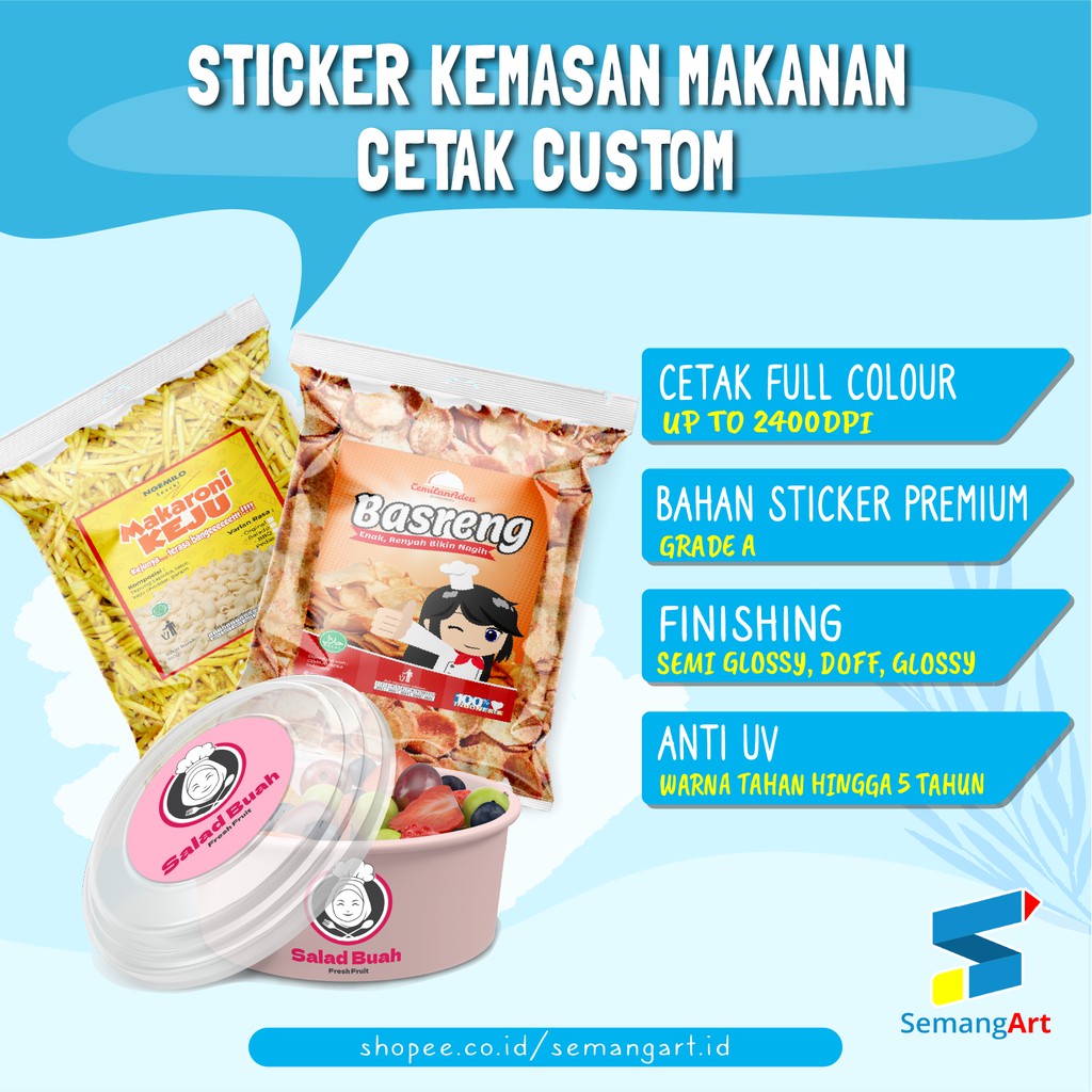 

Sticker Label Kemasan Makanan Camilan Oleh oleh Salad Cetak Custom