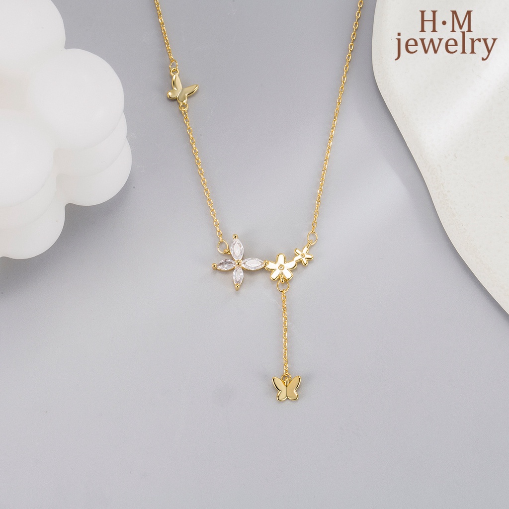 Butterfly Kalung Rantai Dengan Liontin Kupu-Kupu + Bunga + Rumbai Untuk Wanita 2022