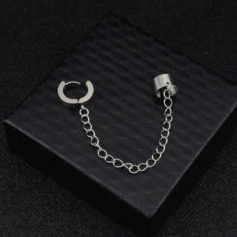 Anting Rantai Bahan Titanium Steel Gaya Hip Hop Korea Untuk Unisex