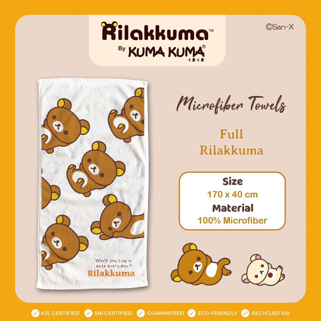 PROMO HANDUK BAYI HANDUK ANAK PREMIUM Handuk KUMA KUMA Microfiber Kuma Kuma Motif ( 70 x 140 cm )-KUMA FULL RILAKKUMA